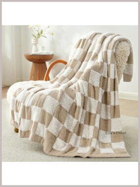 Oversized Faux Fur Microfiber Throw Blanket Checkered Plaid 50x70